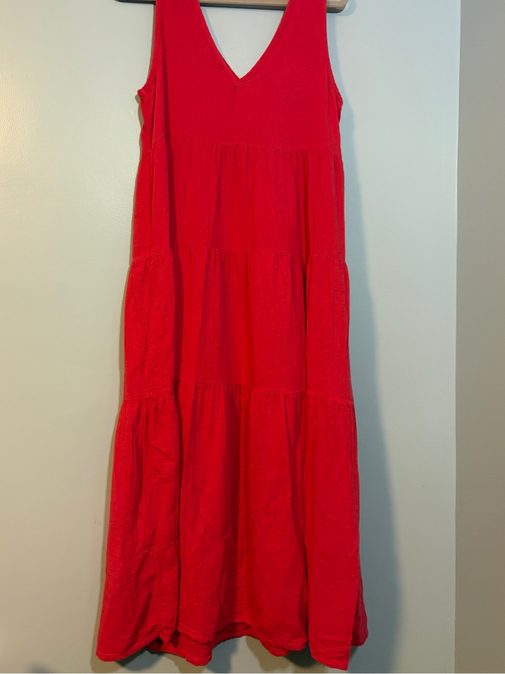 Quince Hot Pink Raspberry V-Neck Tiered Maxi Dress
